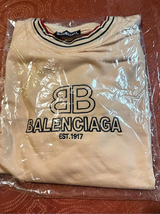 Balenciaga Tops - Balenciaga Est. 1917 College Logo Print Crewneck Sweater Beige